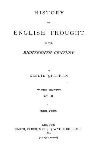 History of English Thought in the Eighteenth Century