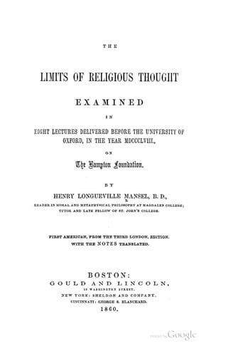 The Limits of Religious Thought